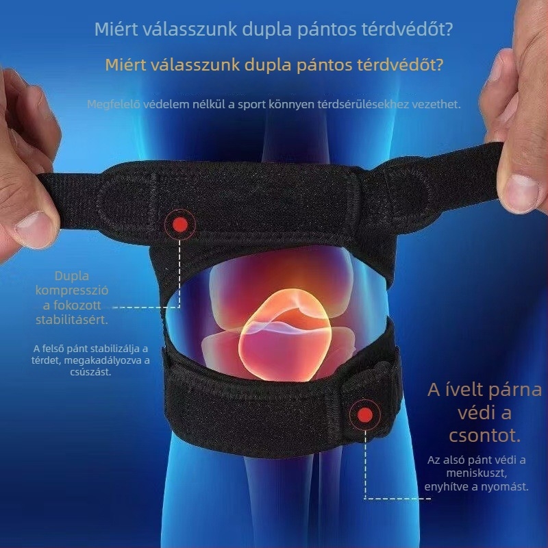 Nyomásos patella-kötés futáshoz és edzéshez — ütéscsillapítás, meniszkusz és térdízületi védelem, szilikonos védőfelszerelés