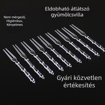 Egyszer használatos átlátszó műanyag gyümölcs villa, PS anyag, kétágú
