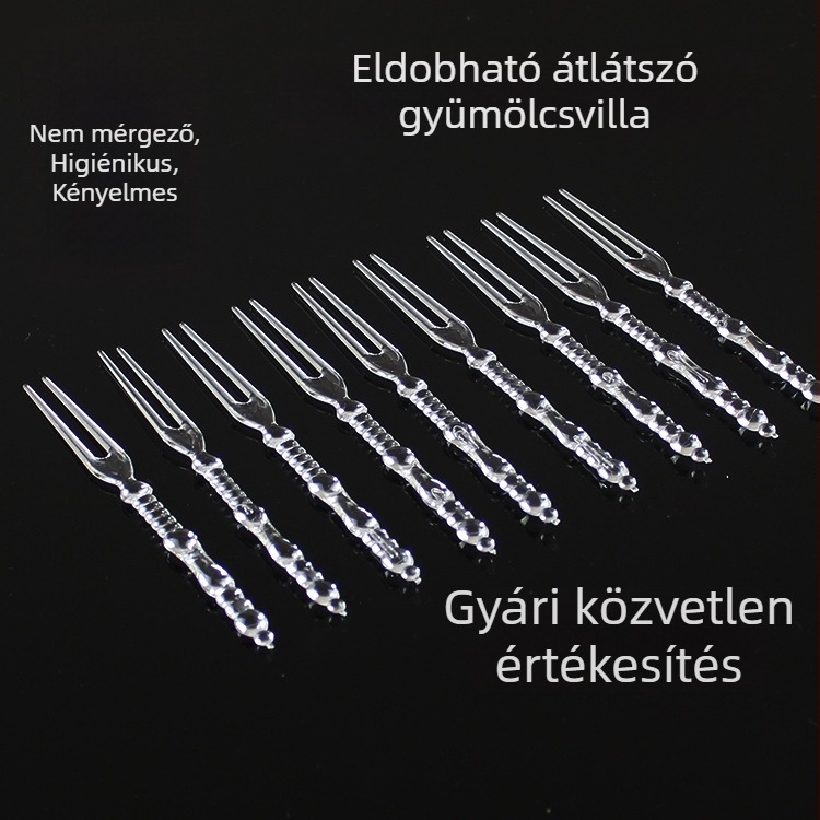 Egyszer használatos átlátszó műanyag gyümölcs villa, PS anyag, kétágú