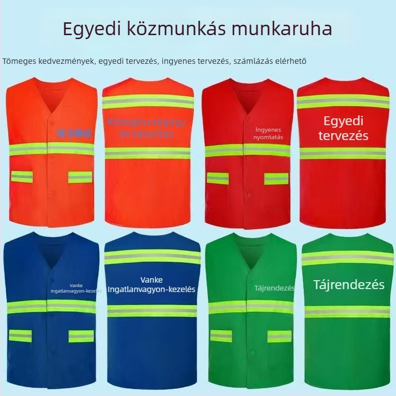 Reflektív mellény tisztítási és szanitárius dolgozók számára, munkaruha építéshez, kertészeti és karbantartási feladatokra