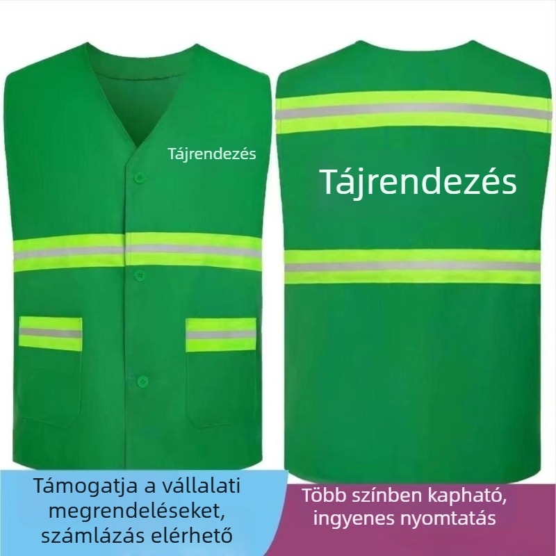 Reflektív mellény tisztítási és szanitárius dolgozók számára, munkaruha építéshez, kertészeti és karbantartási feladatokra