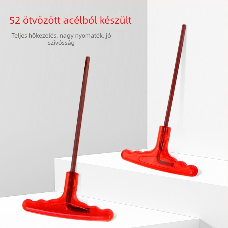 T alakú imbuszkulcs S2 acélból, magas keménységű, fogantyúval, belső hatszög kulcs és lapos fejű csavarhúzó