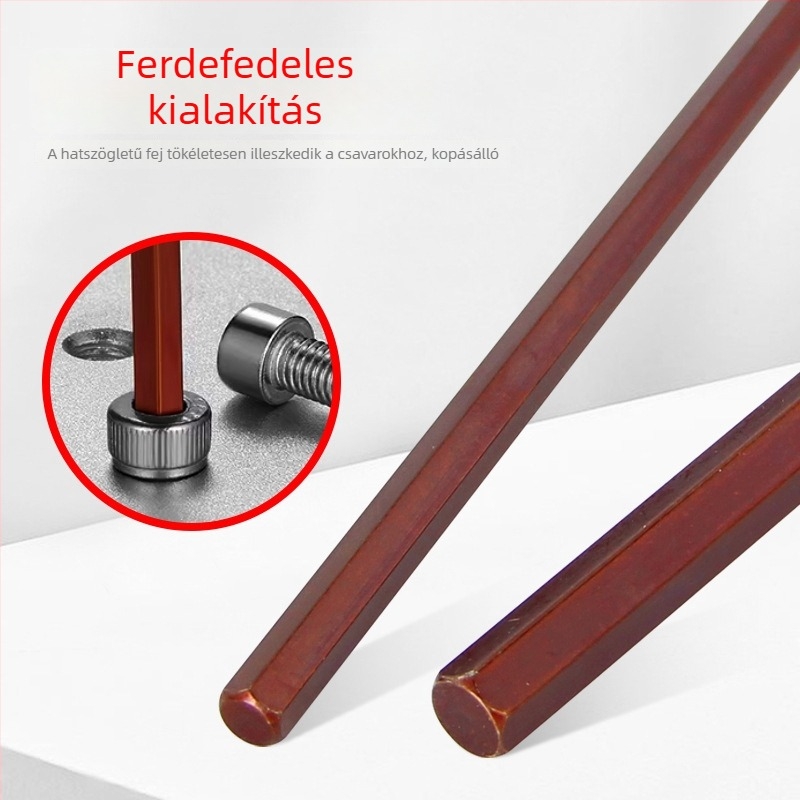 T alakú imbuszkulcs S2 acélból, magas keménységű, fogantyúval, belső hatszög kulcs és lapos fejű csavarhúzó