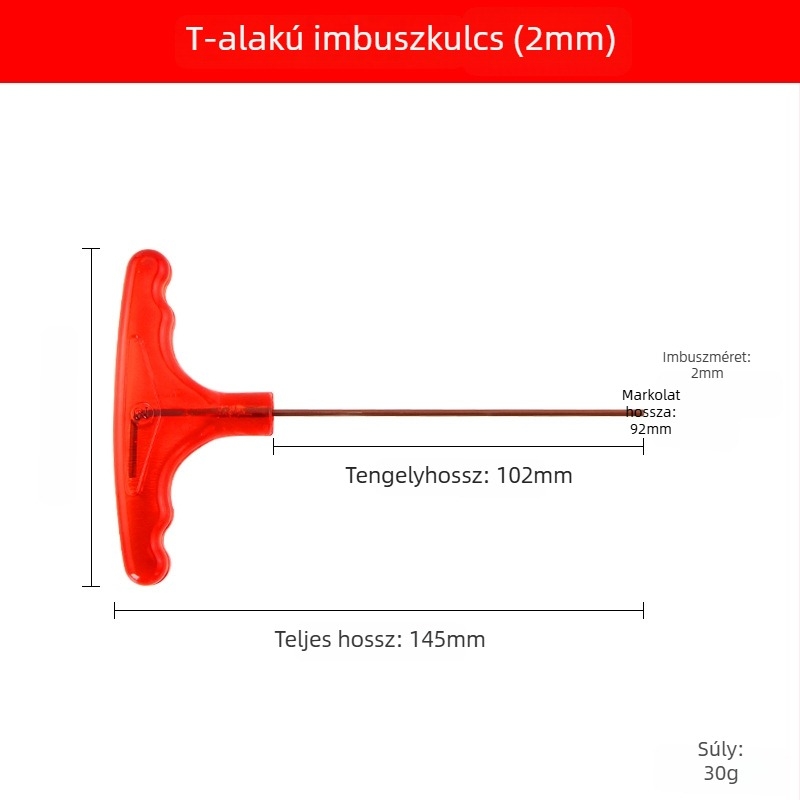 T alakú imbuszkulcs S2 acélból, magas keménységű, fogantyúval, belső hatszög kulcs és lapos fejű csavarhúzó