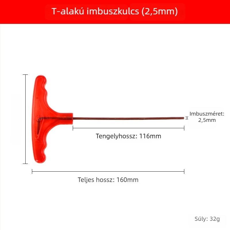 T alakú imbuszkulcs S2 acélból, magas keménységű, fogantyúval, belső hatszög kulcs és lapos fejű csavarhúzó