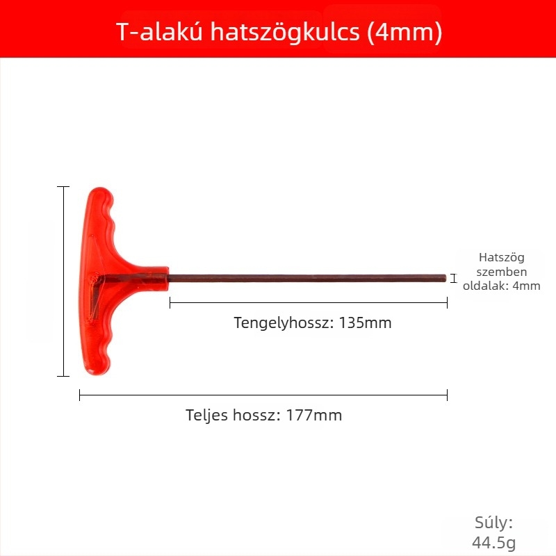 T alakú imbuszkulcs S2 acélból, magas keménységű, fogantyúval, belső hatszög kulcs és lapos fejű csavarhúzó