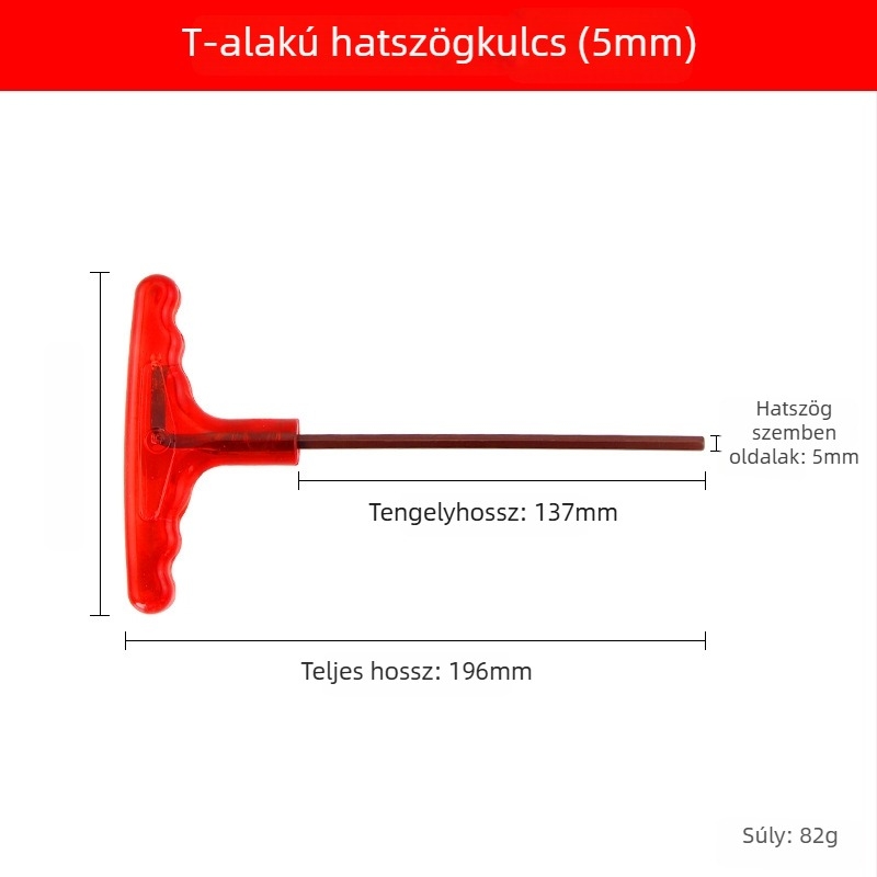 T alakú imbuszkulcs S2 acélból, magas keménységű, fogantyúval, belső hatszög kulcs és lapos fejű csavarhúzó