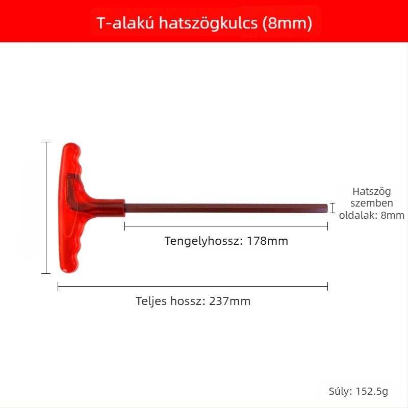 T alakú imbuszkulcs S2 acélból, magas keménységű, fogantyúval, belső hatszög kulcs és lapos fejű csavarhúzó
