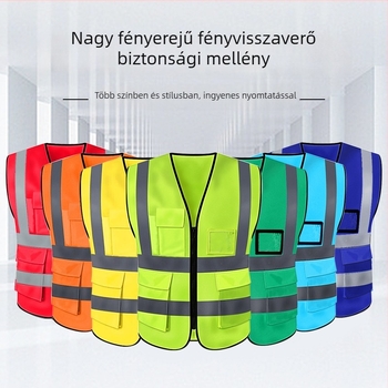 Több zsebbel ellátott, vastagított fényvisszaverő mellény építkezési és közúti munkákhoz