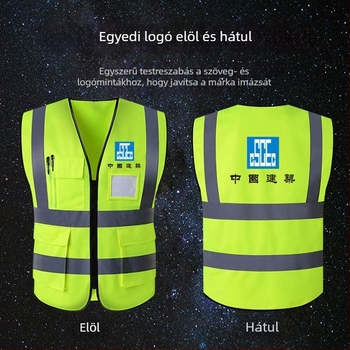 Több zsebbel ellátott, vastagított fényvisszaverő mellény építkezési és közúti munkákhoz