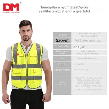 DM Daoming Közlekedésbiztonsági fényvisszaverő mellény kerékpározáshoz, poliészter elasztikus fonalból