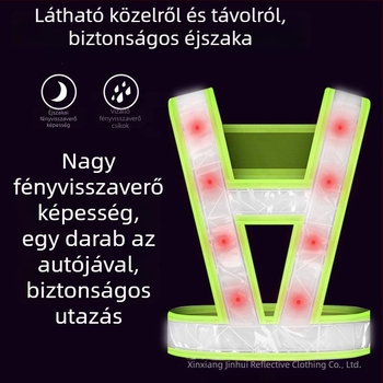 V-alakú LED világító fényvisszaverő mellény, nagy LED-del – közúti fényvisszaverő ruházat