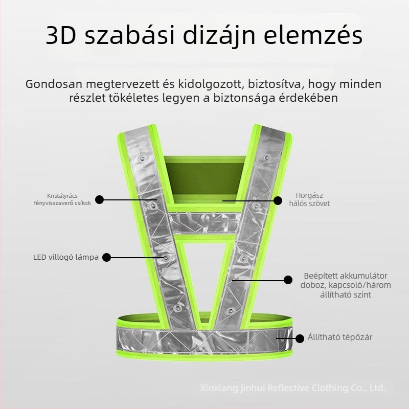 V-alakú LED világító fényvisszaverő mellény, nagy LED-del – közúti fényvisszaverő ruházat