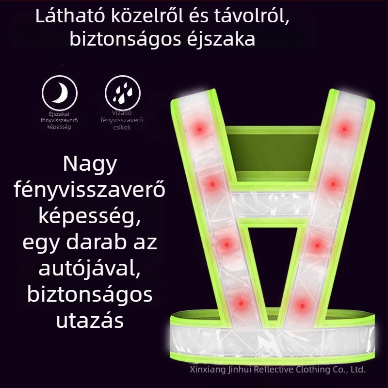 V-alakú LED világító fényvisszaverő mellény, nagy LED-del – közúti fényvisszaverő ruházat