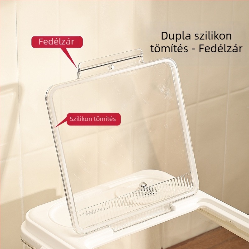 Otthoni rizstároló tartály, 2026-os új modell, rovarmentes, nedvességálló, zárható, rizshez, liszthez, macska- és kutyaeledelhez