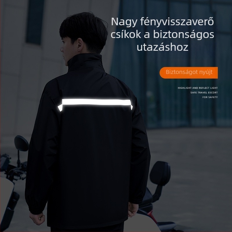 Megvastagodott kerékpáros esőruha szett: szétválasztható esőkabát, reflexiós elemekkel, esőnadrág motorkerékpárosok számára, teljes testvédelem