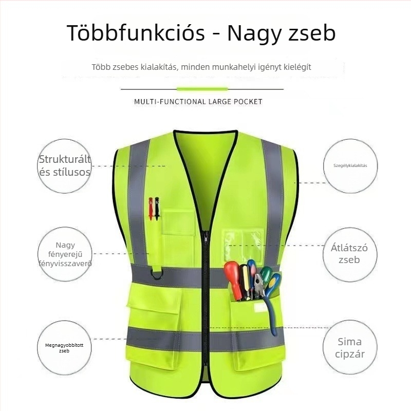 Reflektív mellény építkezésekhez, köztisztasági és kertészeti munkákhoz – egy méret – modell 1015 – Old Firemaker