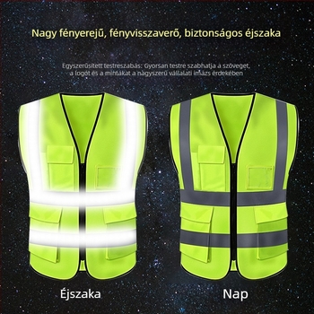 Több zsebbel ellátott fényvisszaverő mellény forgalmi és építőipari munkákhoz, megerősített kivitel