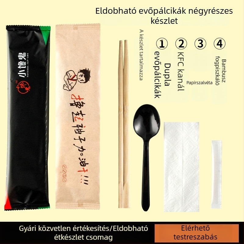 Egyszer használatos evőeszközök négy darabos készlet kiszállításához
