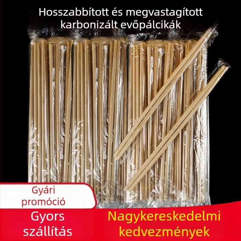 Egyszer használatos karbonizált bambusz evőpálcikák, 100 pár, egyénileg csomagolva, hosszú, kereskedelmi cateringhez