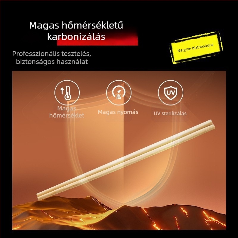 Egyszer használatos karbonizált bambusz evőpálcikák, 100 pár, egyénileg csomagolva, hosszú, kereskedelmi cateringhez