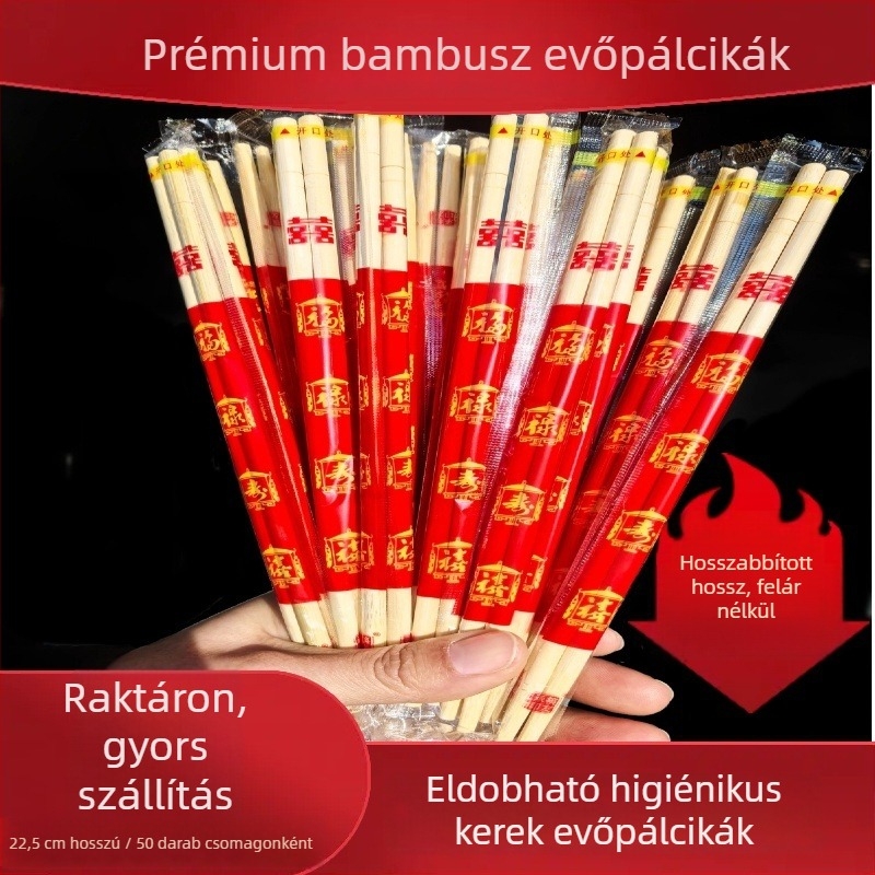 Egyszer használatos hosszú, vastagított evőpálcikák háztartási és kereskedelmi felhasználásra, éttermek számára egyenként csomagolt