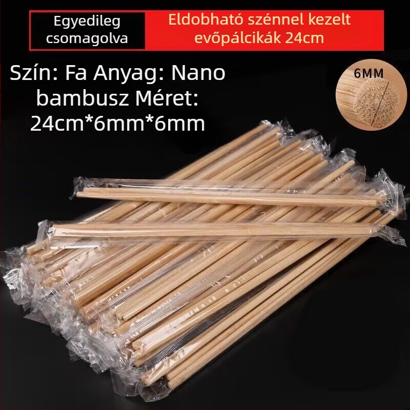Egyszer használatos bambusz evőpálcák, egyenként csomagolva, magas színvonalú éttermeknek és rendelésekhez, hot pothoz, hosszított hosszúságú, karbonizált, háztartási és kereskedelmi használatra
