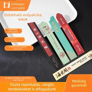 Egyszer használatos chopstick készlet papírtokkal a logó nyomtatásához, laminált bevonattal, olaj- és szennyeződésálló