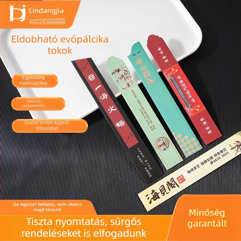 Egyszer használatos chopstick készlet papírtokkal a logó nyomtatásához, laminált bevonattal, olaj- és szennyeződésálló