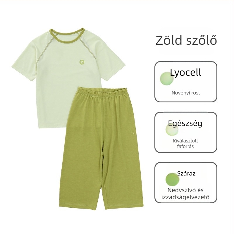 Lyocell gyerekeknek, rövidnadrágos kétrészes szett, uniszex, 2025 tavasz, könnyű otthoni viselet