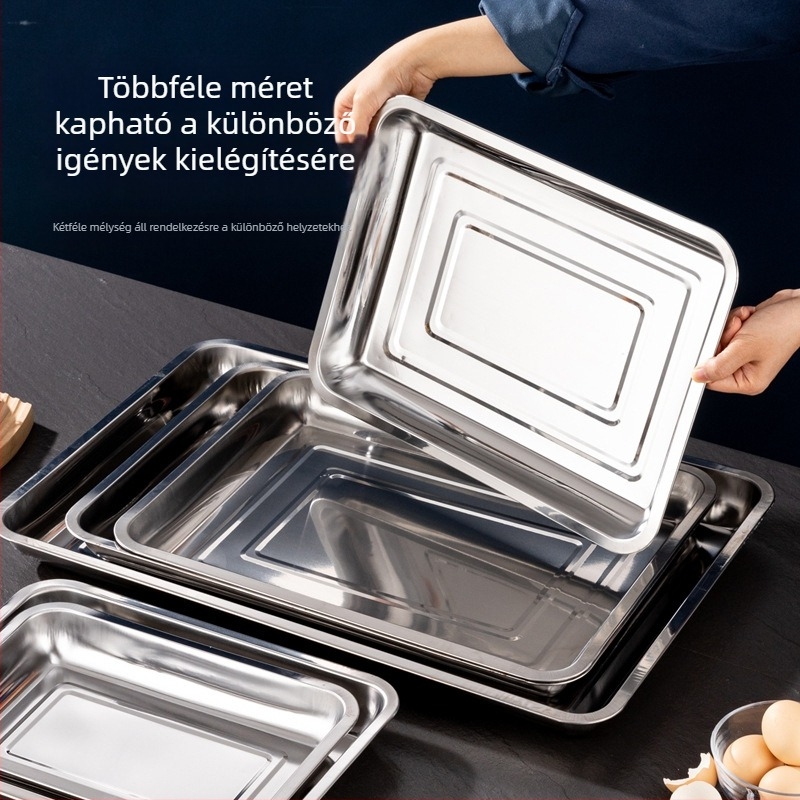 304 rozsdamentes acél vastagított négyszögletes tál, otthoni és kereskedelmi használatra, többfunkciós tál grillezett halhoz, párolt rizshez, mély és sekély részekkel, grill tál