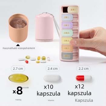 7 rekeszes forgó tablettás doboz, hordozható műanyag tároló