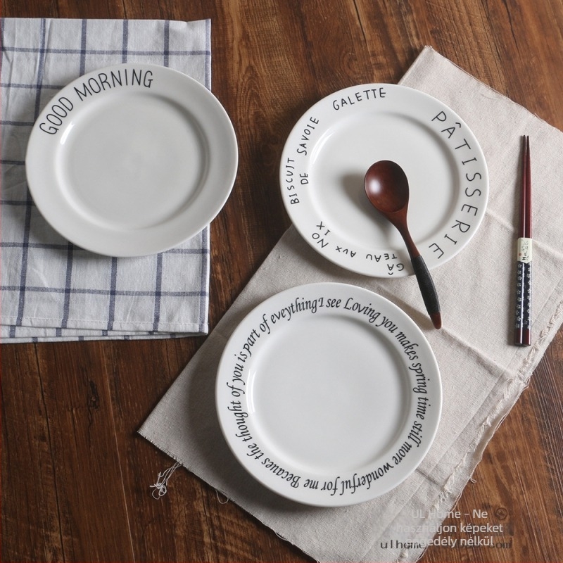 Európai stílusú minimalist kerámia étkészlet, új csontporcelán lapos tányér, kör alakú, 20 cm, betűmotívummal, konyhai kellék.
