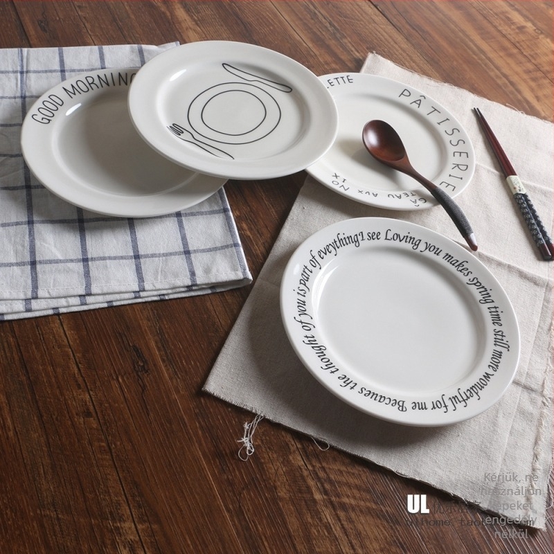 Európai stílusú minimalist kerámia étkészlet, új csontporcelán lapos tányér, kör alakú, 20 cm, betűmotívummal, konyhai kellék.