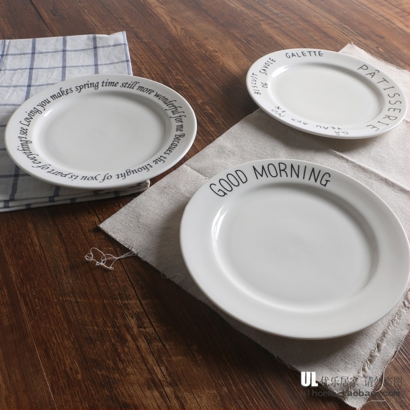 Európai stílusú minimalist kerámia étkészlet, új csontporcelán lapos tányér, kör alakú, 20 cm, betűmotívummal, konyhai kellék.