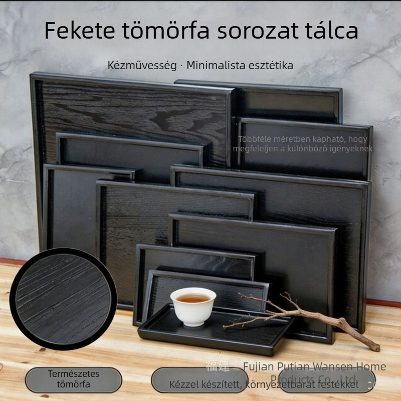 Őszi újdonság: fa gyümölcstál, fekete, minimalista étkezési tálca japán–koreai ihletésű dizájn.