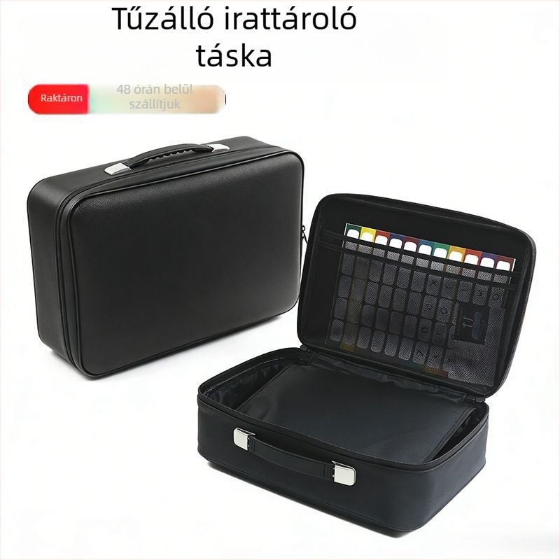 Tűzálló irattároló táska, többrétegű, 12 rekesz, nagy kapacitás, vízálló, hordozható, akordeon-stílusú