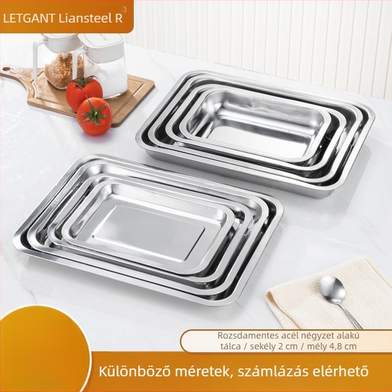 Rozsdamentes acél étkészleti tálca – cateringhez, téglalap vagy négyzet alakú, 27 cm, grillsütőhöz és sült halhoz