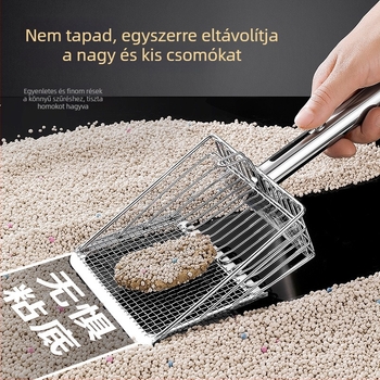 Fém macskaalom-lapát finom lyukakkal – nagyméretű és kicsi lyukakkal
