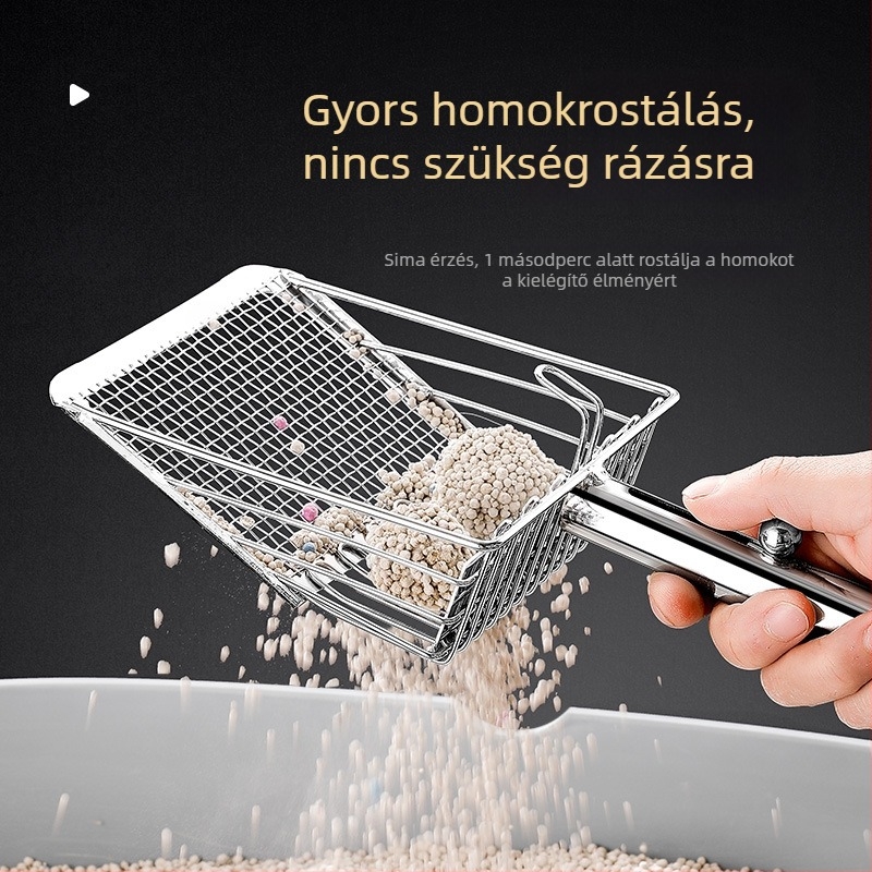 Fém macskaalom-lapát finom lyukakkal – nagyméretű és kicsi lyukakkal