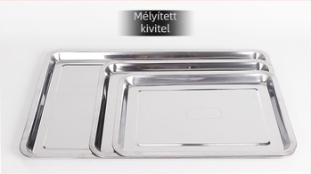 Rozsdamentes acél négyszögletes tál, vastagított, téglalap alakú tál a tálaláshoz, grill tál, sekély rizs tál