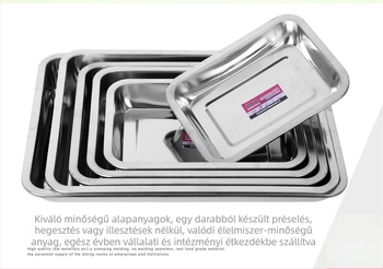 Rozsdamentes acél négyszögletes tál, vastagított, téglalap alakú tál a tálaláshoz, grill tál, sekély rizs tál