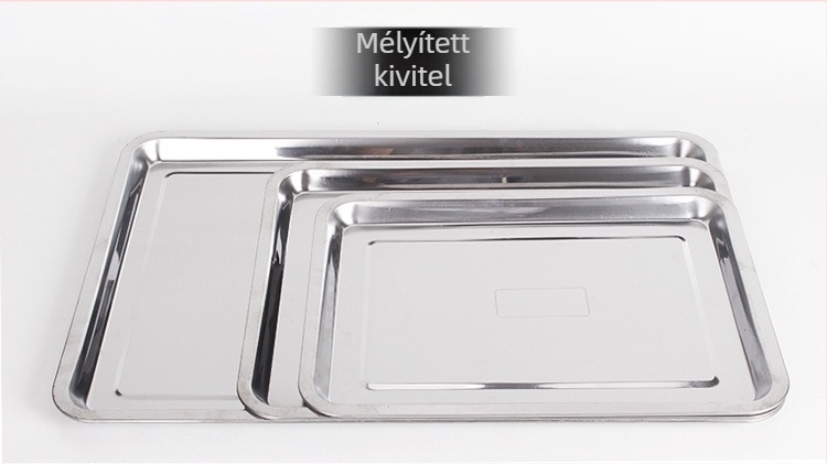 Rozsdamentes acél négyszögletes tál, vastagított, téglalap alakú tál a tálaláshoz, grill tál, sekély rizs tál