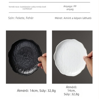 Desszertes tál, szabálytalan kőhatású formával, műanyag, skandináv stílus, 14–15.9 cm