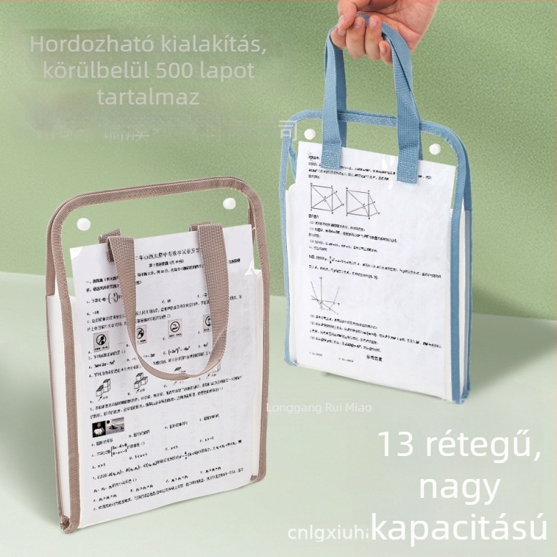 PVC akordeon mappa, A4 méret, 13 rekesz, hordozható iskolai dokumentum mappa