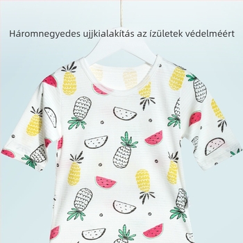 2025-ös új gyerekek nyári pamut pizsama készlet, rövid ujjú, két darabos, rajzfilmszerű minta