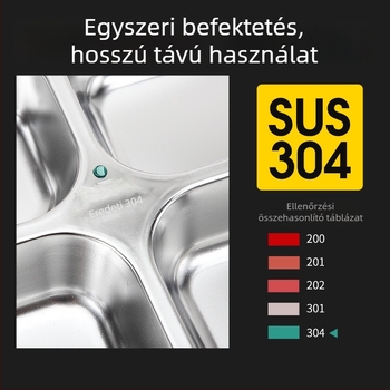 304 rozsdamentes acél, kínai stílusú osztott tál fedővel, öt- és négy részes, felnőtt menzai tál, iskolai ebédes doboz