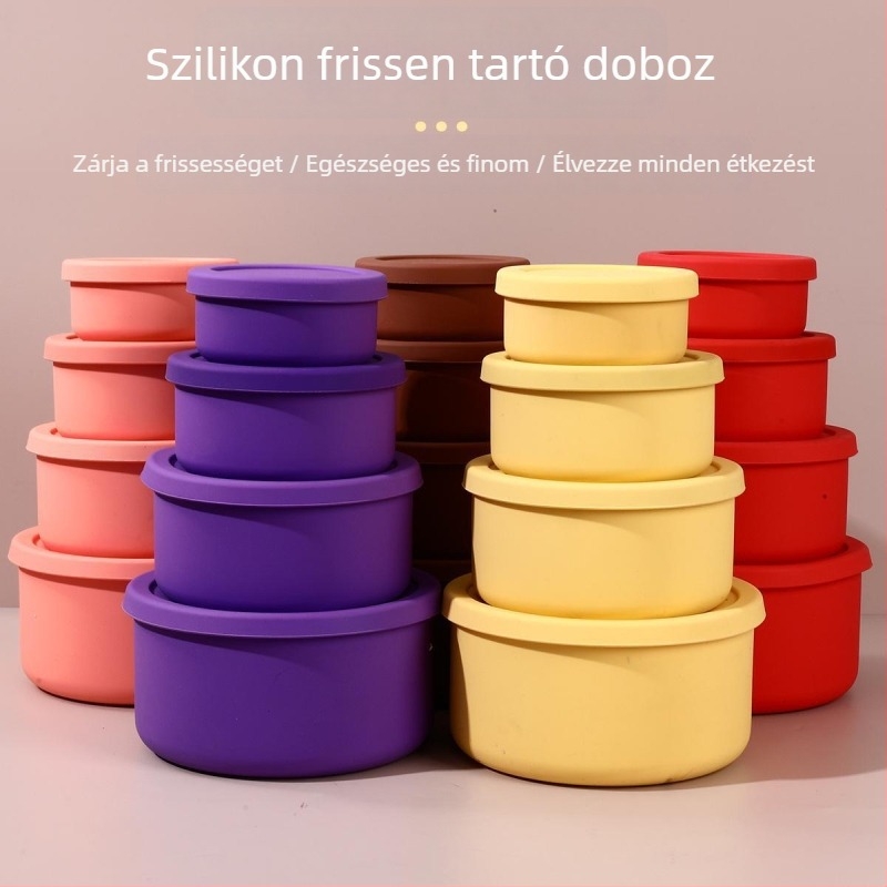 Szilikon ételtároló fedővel, frissesség megőrzése, mikrohullámú sütőben használható, élelmiszer-minőségű