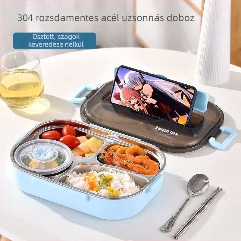 Hőszigetelt ebéddoboz, négyszögletes, mikrohullámú sütőben használható, egyszínű, melegen tartja az ételt.