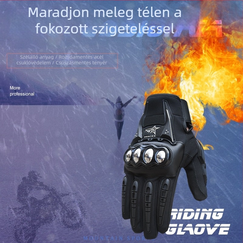 Téli fleece-béléses motorkerékpár kesztyűk, melegek, csúszásmentesek és kopásállóak off-road és útvonalakhoz